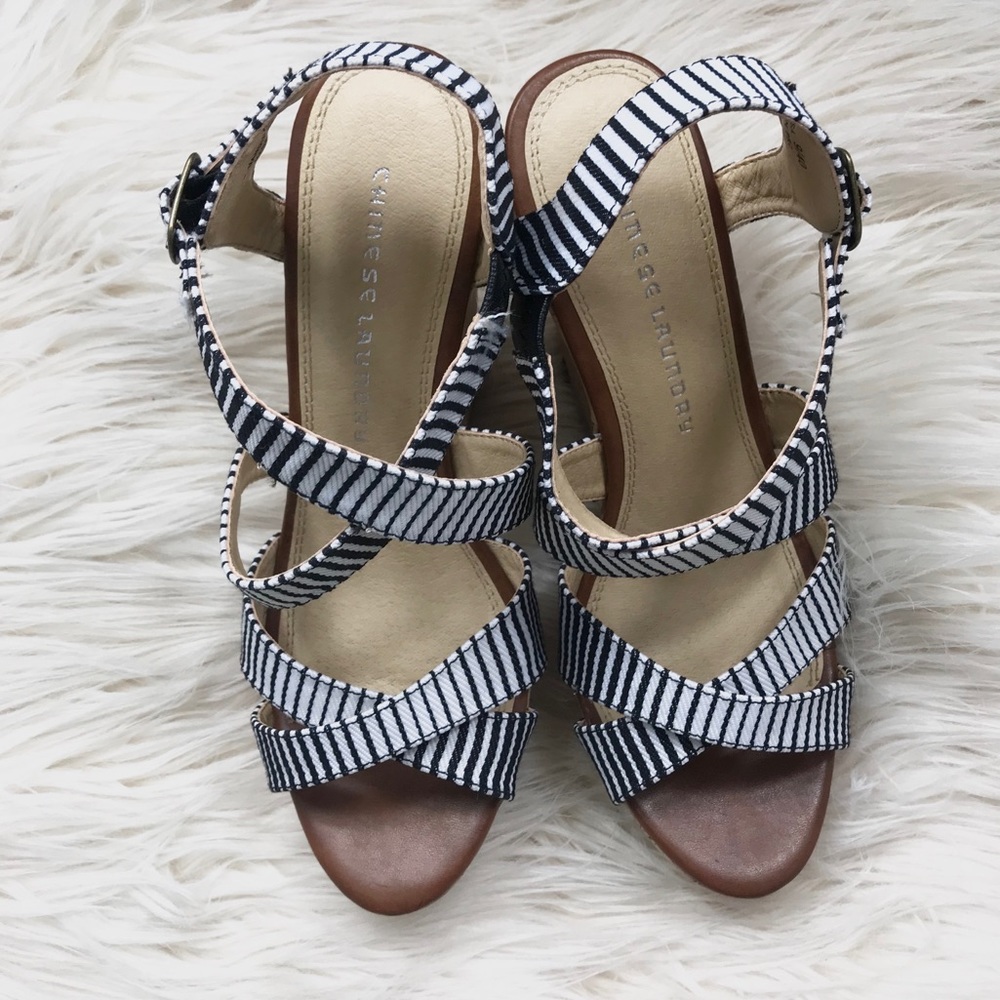 Chinese Laundry - Striped Strappy Wedge Sandals